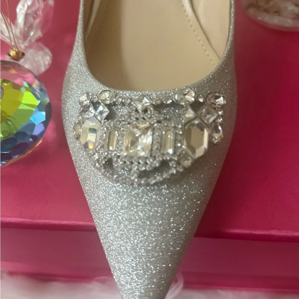 Nine West Sparkling Silver Heels with Rhinestones - Picture 4 of 10